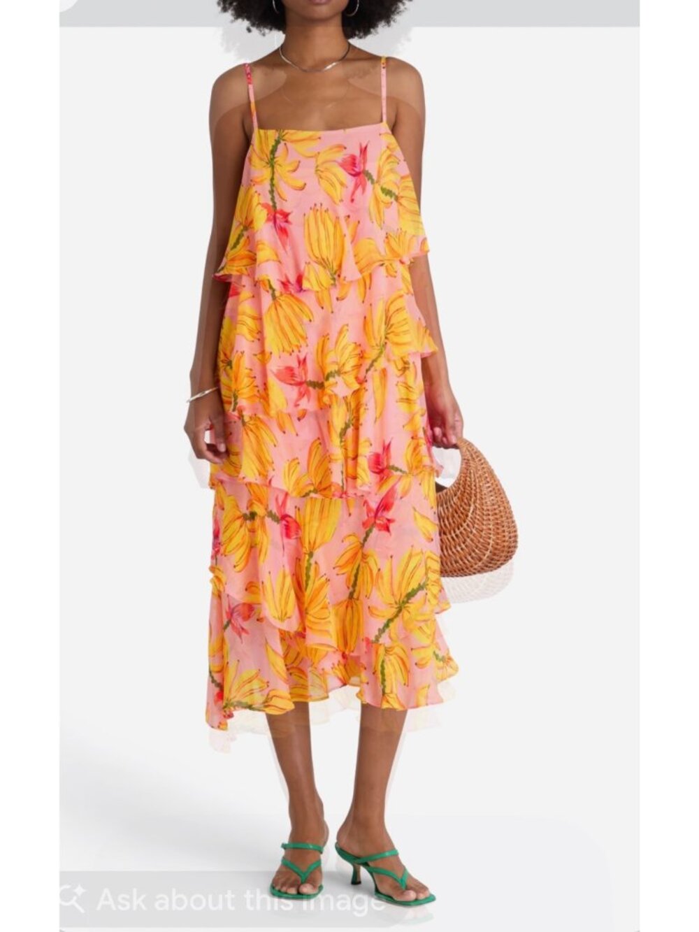 Farm Rio Banana Taste Tiered Midi Dress Size S - Picture 2 of 12